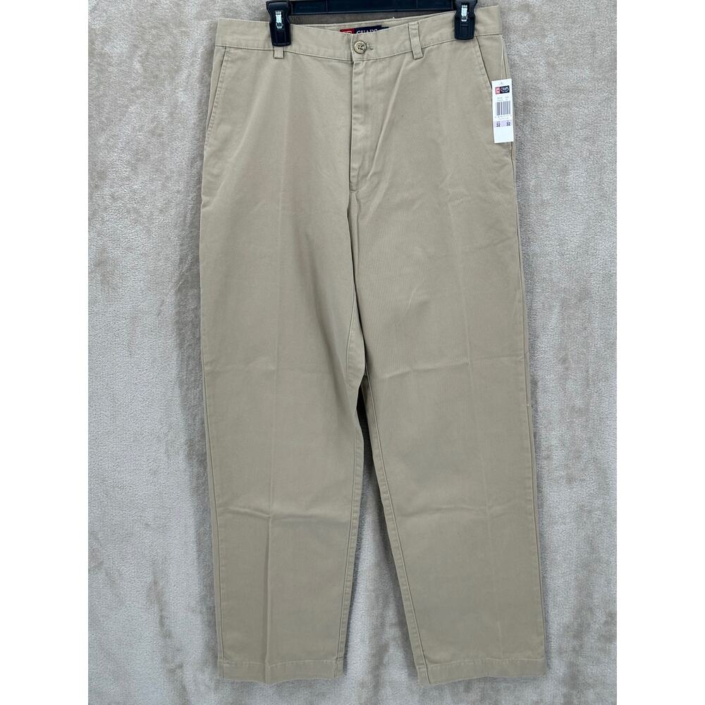 Chaps Pants Mens 32x32 Khaki Chino Casual Straight Leg 100% Cotton Office Work